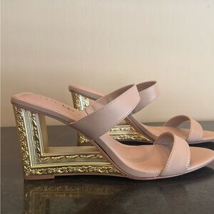 Katy Perry Collections Taupe Wedges with Gold Detail